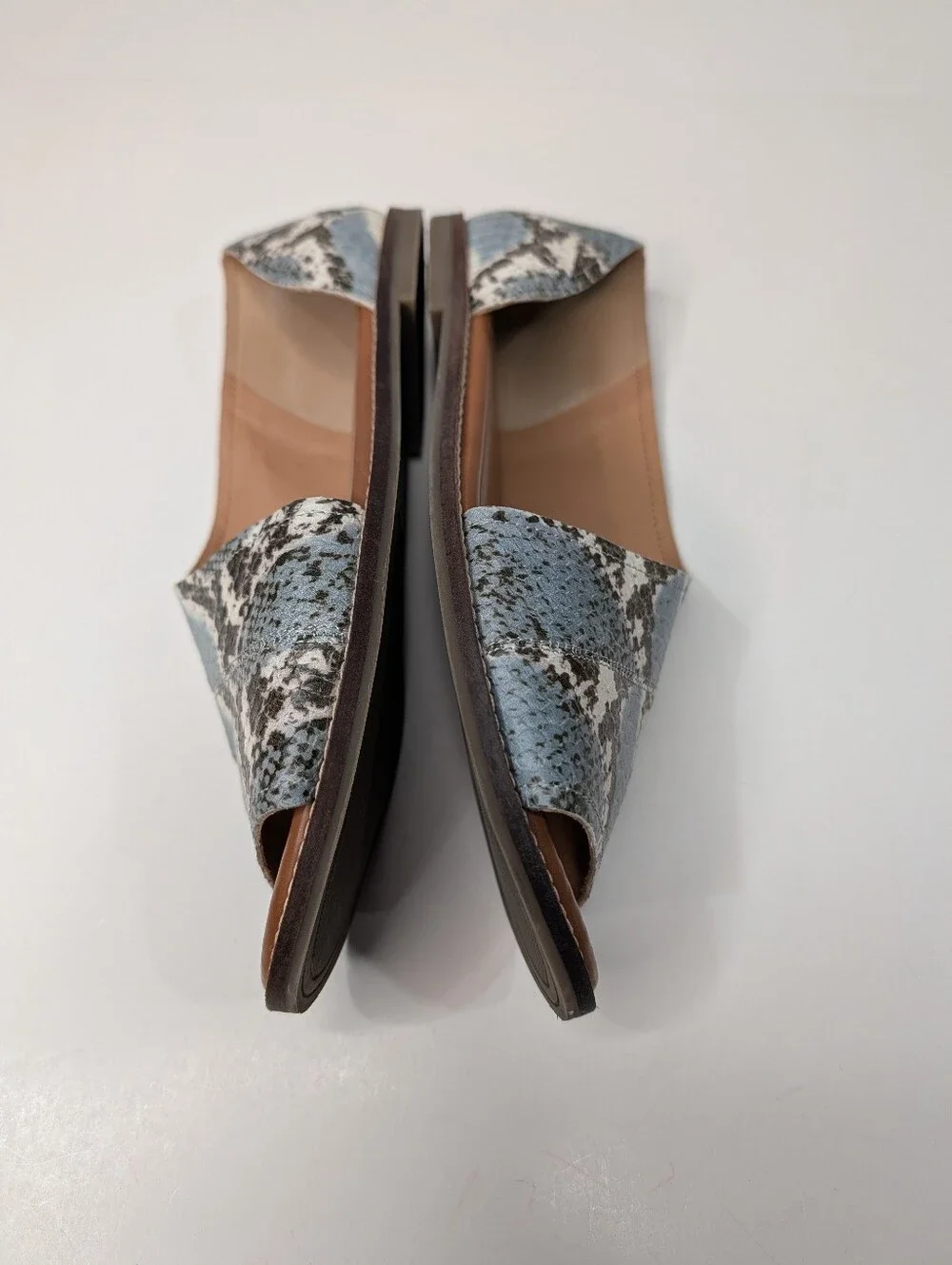 Crown Vintage Snake Print Blue Gray Open Toe Slip On Shoes Sandals Women's 8M